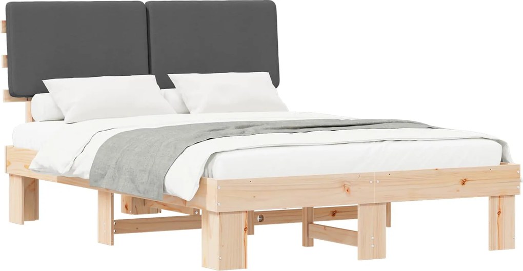 vidaXL Cadru de pat cu tăblie tapițată Gri închis 135 x 190 cm