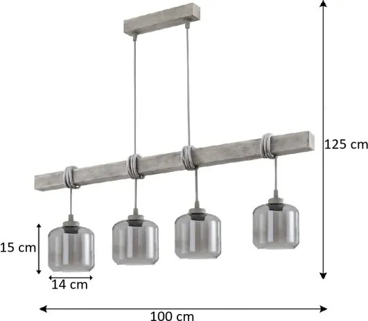 Brilagi - Lustră suspendată pe cablu WOOD GLASS 4xE27/60W/230V pin/gri/gri fumuriu