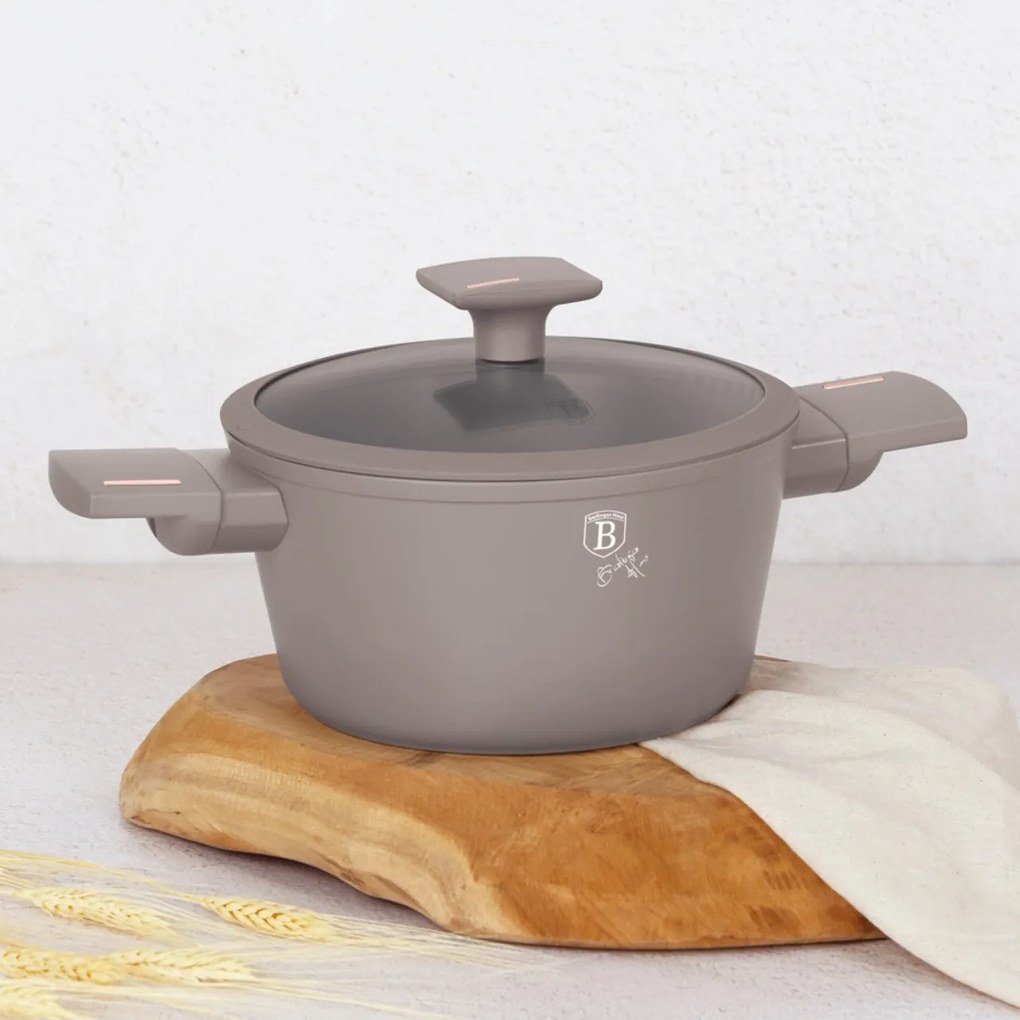 Set oale si tigai 10 piese, antiaderente Taupe Collection Berlinger Haus BH 8110NN, compatibile inductie, capace cu strecurator