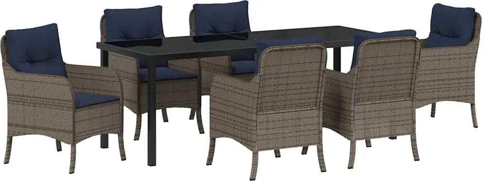 vidaXL Set de masă pentru grădină cu pernă 7 pcs Gri poliratan