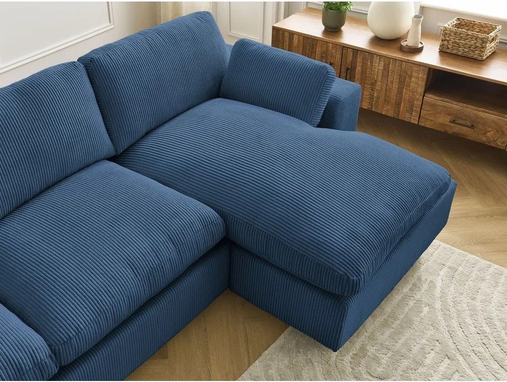 Colțar albastru cu tapițerie din catifea reiată Belair – Bobochic Paris