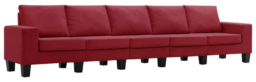 287148 vidaXL Canapea cu 5 locuri, roșu vin, material textil