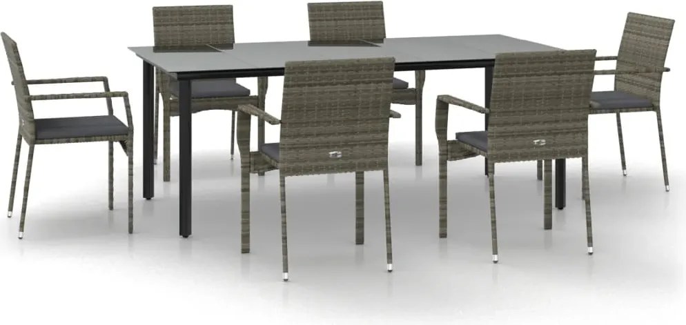 vidaXL Set mobilier de grădină cu perne, 7 piese, negru/gri, poliratan