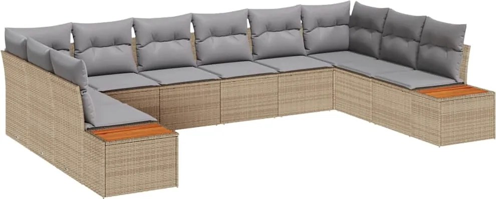 vidaXL Set de canapele pentru grădină cu pernă 10 pcs Bej Rattan poli