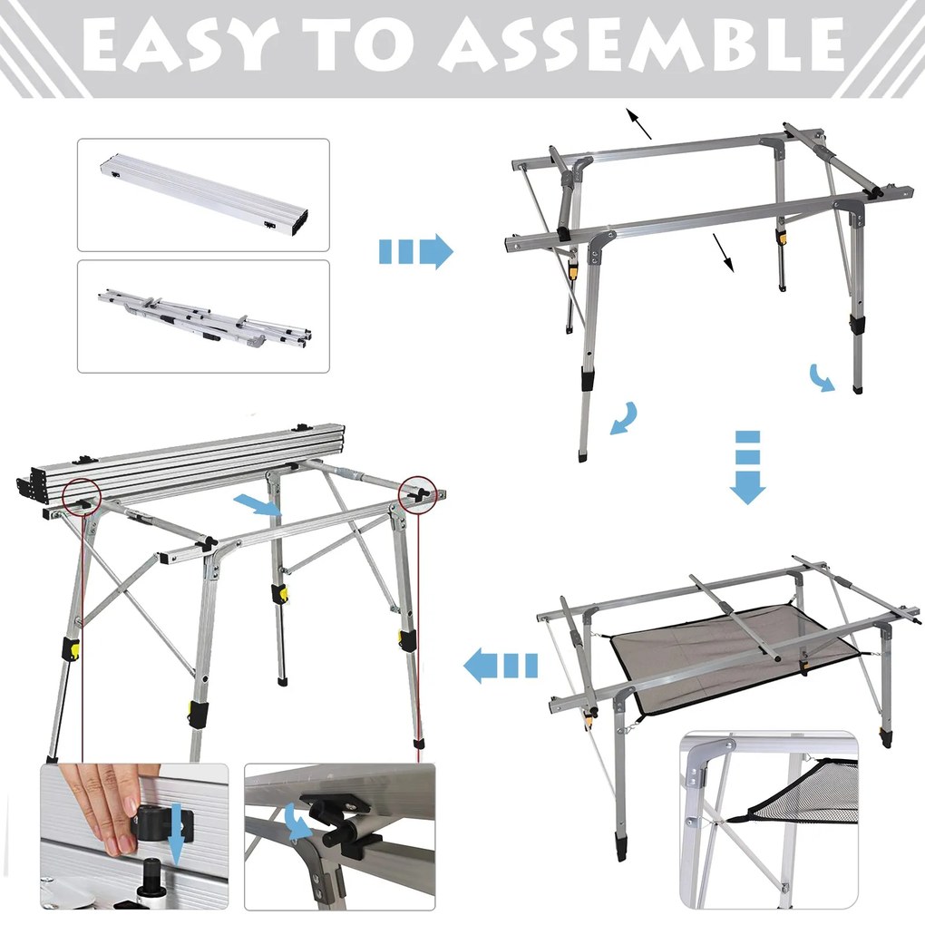 Outsunny Masă de Picnic Portabilă, Pliabilă, Ușoară, din Aluminiu cu Husă de Transport, 120x70 cm | Aosom Romania