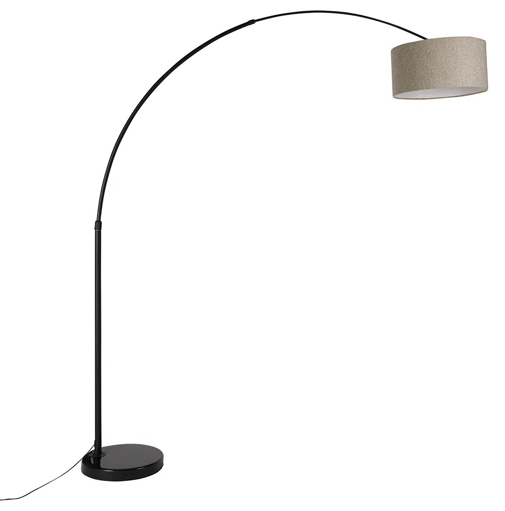 Lampă arc modernă neagră cu abajur boucle taupe 50 cm - XXL