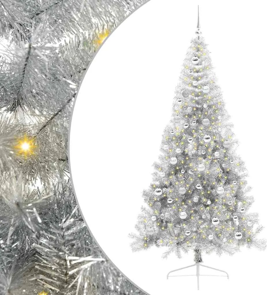 vidaXL Pom de Crăciun artificial pre-iluminat Argintiu 210 cm PET