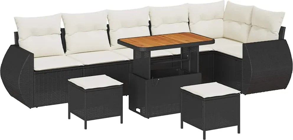 vidaXL Set de canapele pentru grădină 9 pcs Negru și Crem Poli Rattan