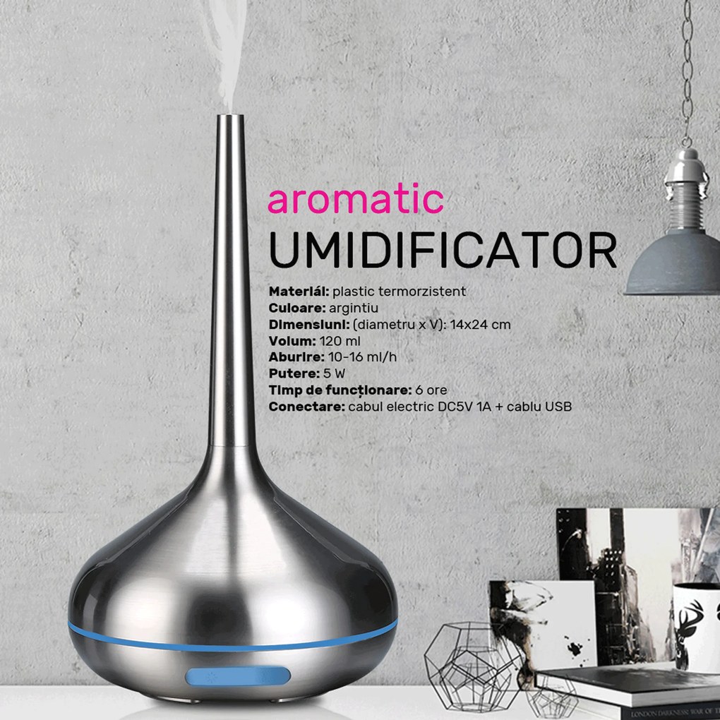 Difuzor aromaterapie, argintiu, HASO