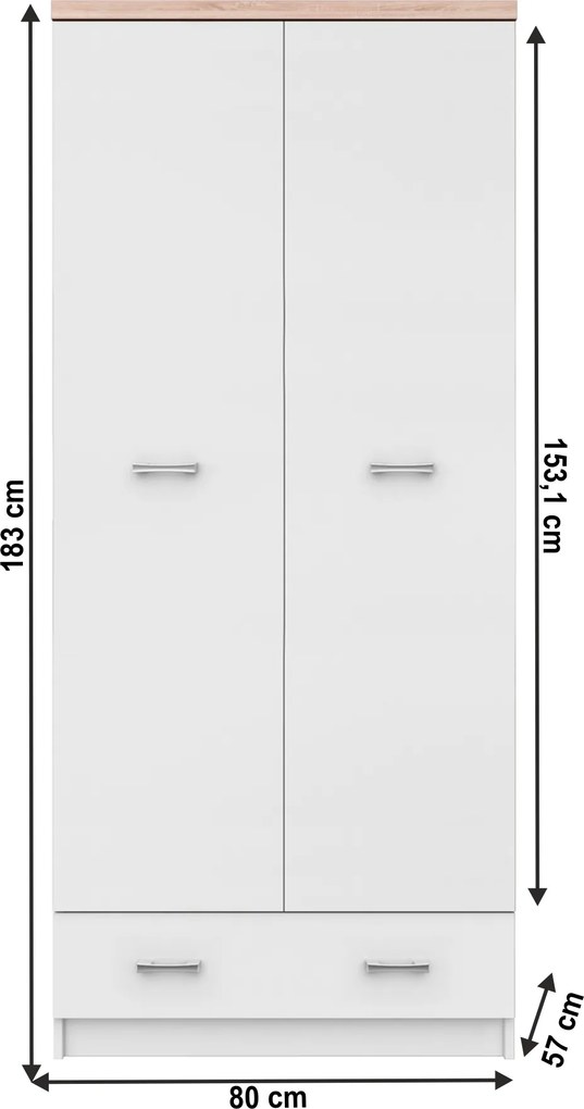 Dulap cu două uşi 2D1S, alb/stejar sonoma, TOPTY TYP 01