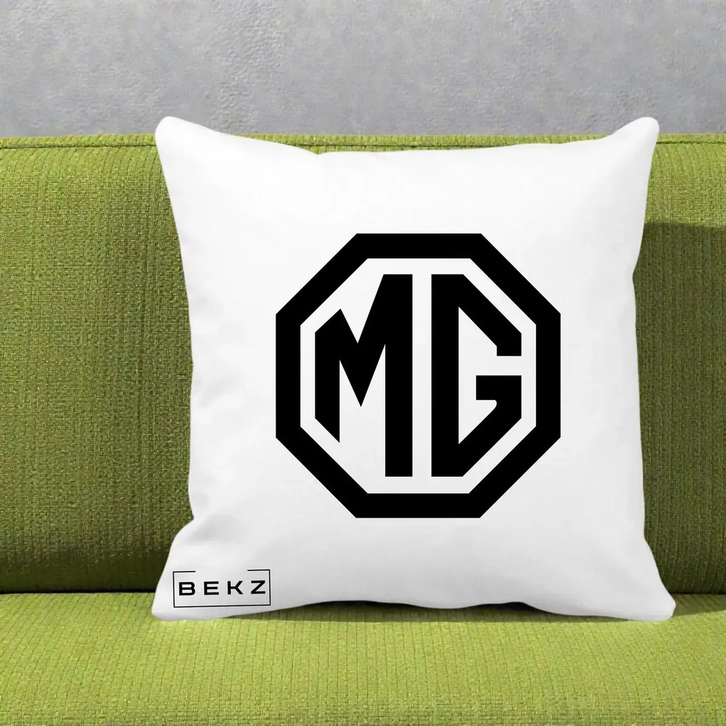 Perna Personalizata cu emblema MG, 40x40 cm, Alba Mata, Husa Detasabila, Perna Inclusa, BEKZ®