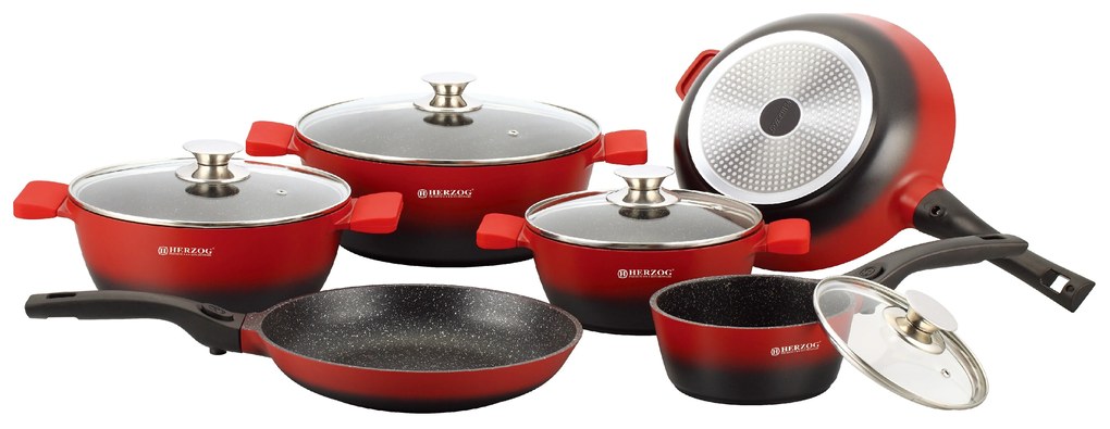Set Oale marmorate 16 piese Herzog HR-ST16M - Negru-Rosu