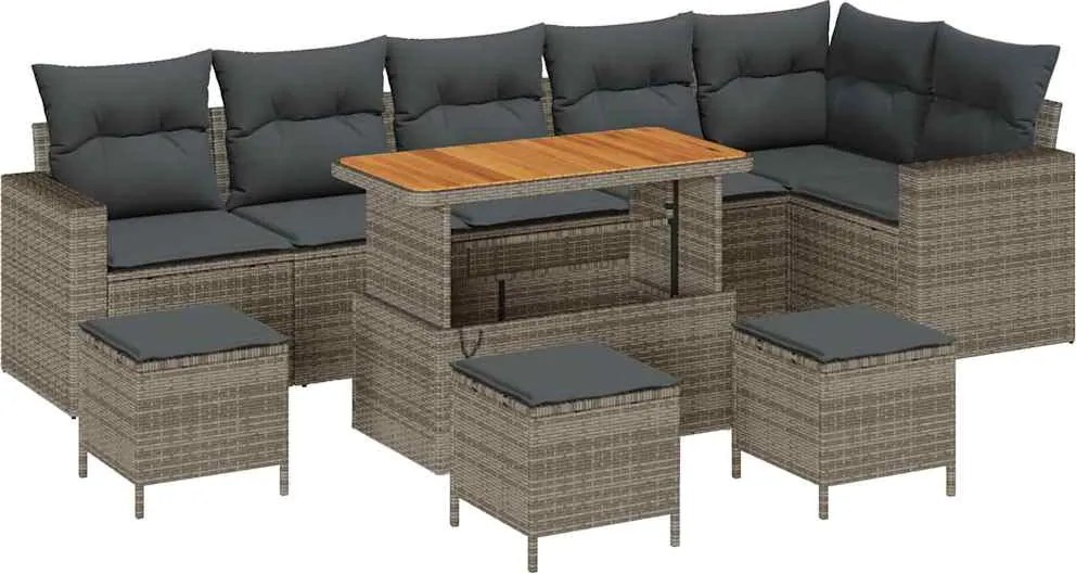 vidaXL Set de canapele pentru grădină 10 pcs Gri poliratan