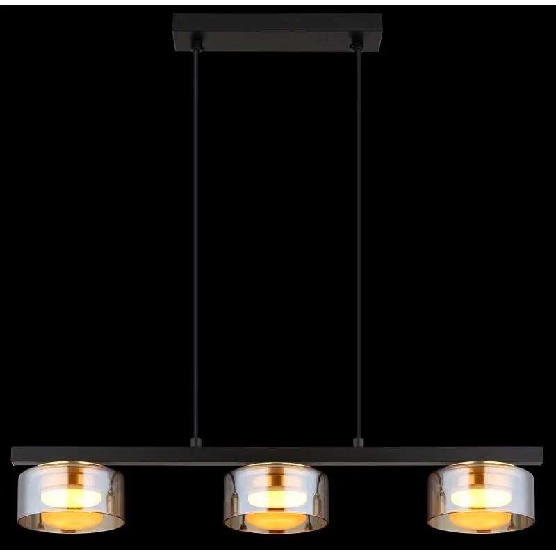 Lustra suspendata din metal negru cu sticla chihlimbar HIGGINS 3L