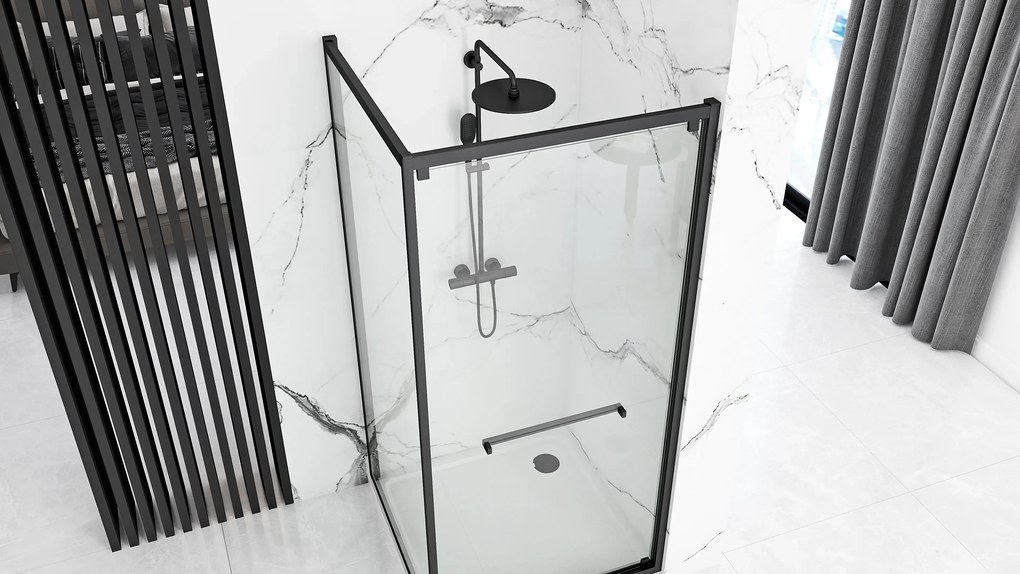 Cabina dus cu cadita de dus patrata cu usa culisanta Rea Space In 90x90 negru mat