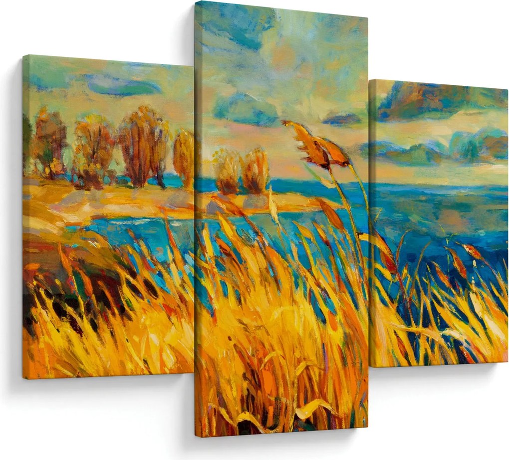 Tablou - Apus de soare peste lac, pictură acrilică (90x60 cm)