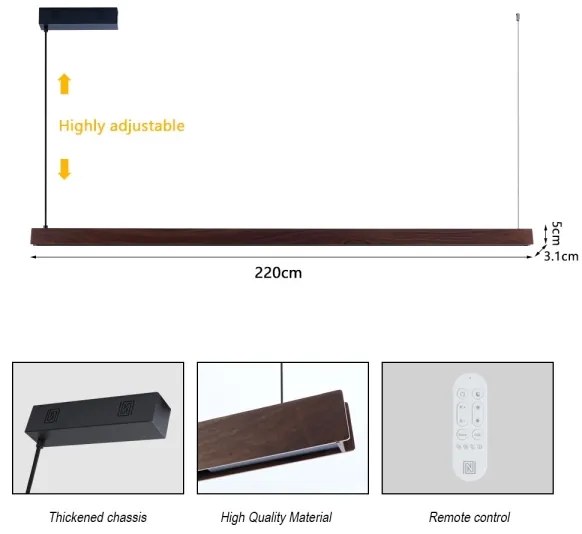 Immax NEO 07302L-LED MADEIRA, lustră suspendată pe cablu, reglabilă, 44W/230V, Wi‑Fi Tuya, 202 cm, finisaj nuc