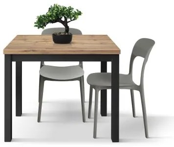 PAZZO DESIGN Masă extensibilă Giuliano, stejar rustic, melaminat, fabricată în Italia, bază neagră, 90 x 90 x 76,5 cm | Aosom Romania