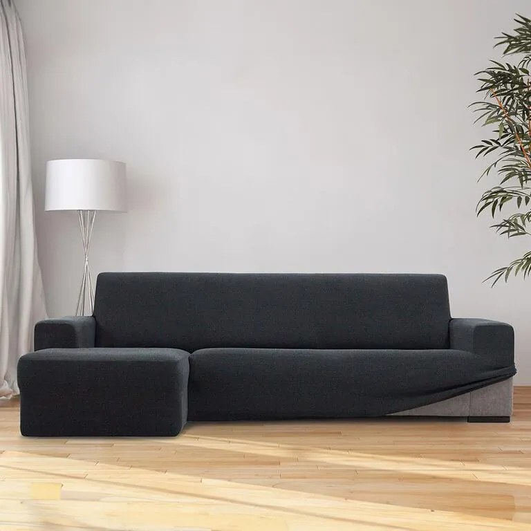 Huse super elastice HARMONIA antracit canapea cu otoman stânga (l. 210 - 320 cm)
