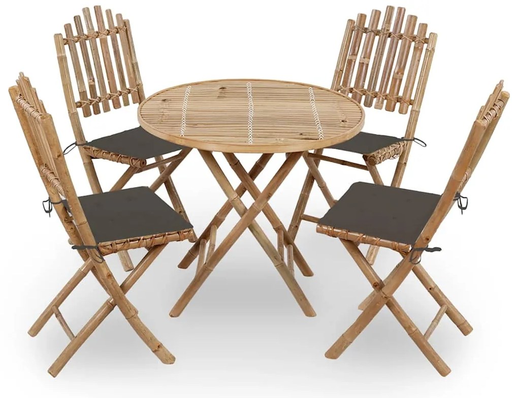 vidaXL Set mobilier de exterior pliabil, cu perne, 5 piese, bambus