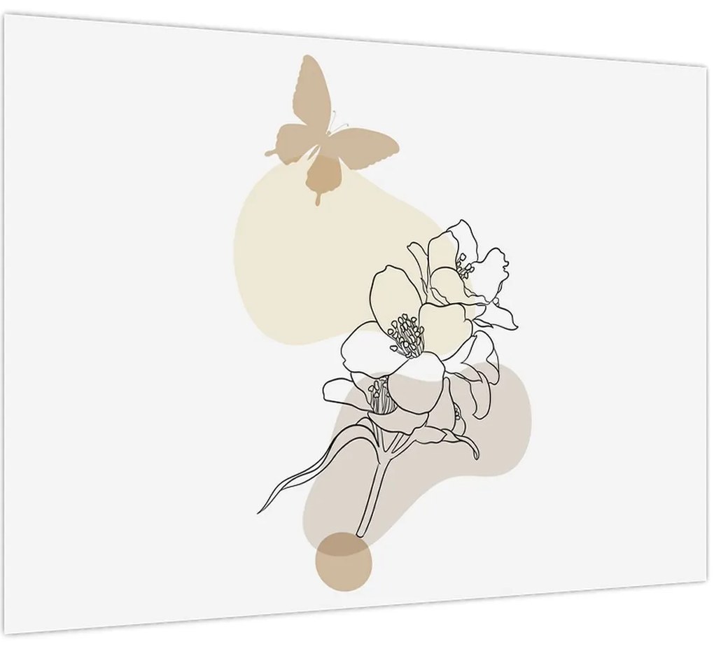Tablou - Flori bej cu fluture N⁰3 (70x50 cm)