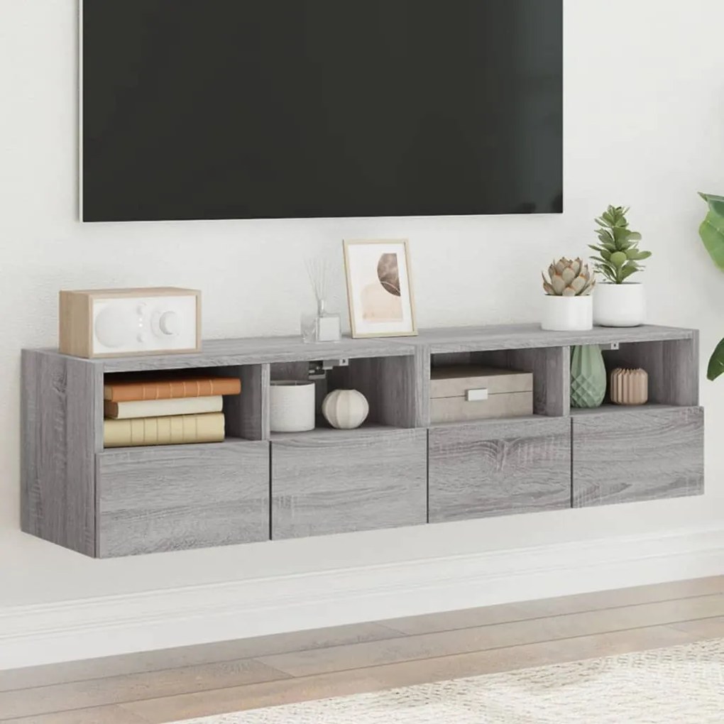 vidaXL Comode TV de perete, 2 buc., gri sonoma, 60x30x30 cm, lemn