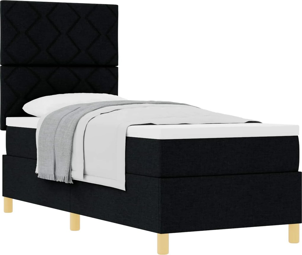 vidaXL Pat cu arcuri cu saltea cu headboard Negru 80 x 200 cm țesătură