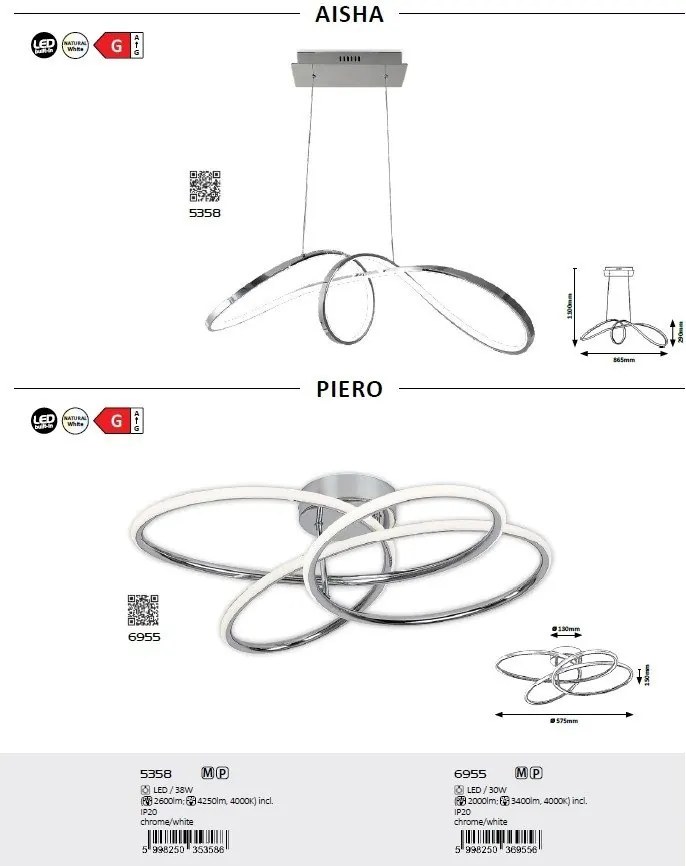 Plafoniera LED design modern Piero crom