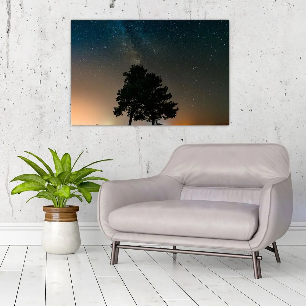 Tablou cu cerul nocturn și copaci (90x60 cm)