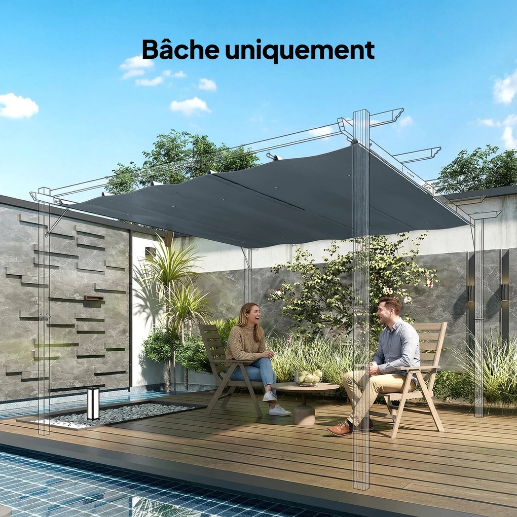 Outsunny Pânză de acoperiș pentru pergolă Prelată pentru pergolă retractabilă 300 x 300 cm, Poliester 180 g/m², Anti-UV 30+, Gri închis | Aosom Romania