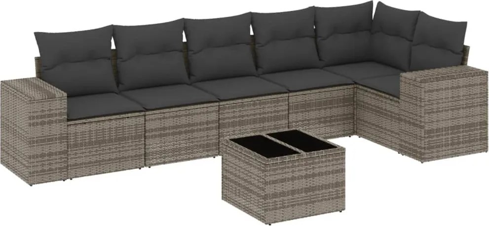 vidaXL Set canapele de grădină, 7 piese, cu perne, gri, poliratan