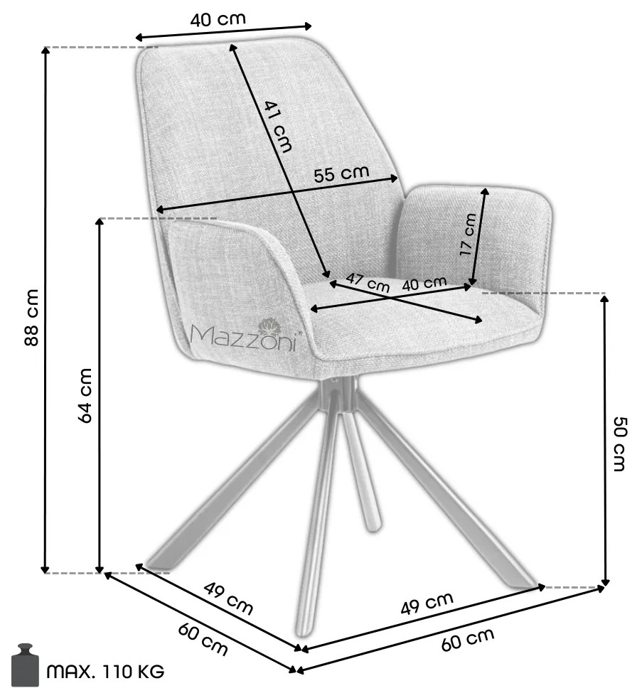 Mazzoni YUNI Teracotă (material Monza 44) - SCAUN MODERN PIVOTANT TAPIȚAT PENTRU SALON/SUFRAGERIE/BIROU LOFT