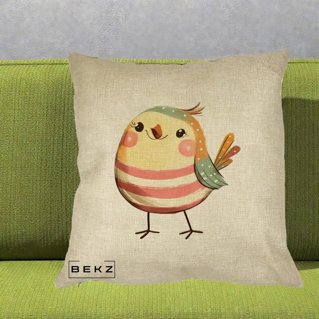 Perna Decorativa Pui Kawaii Pastel Dungat, 40x40 cm, Crem, Husa Detasabila, Perna Inclusa, BEKZ®
