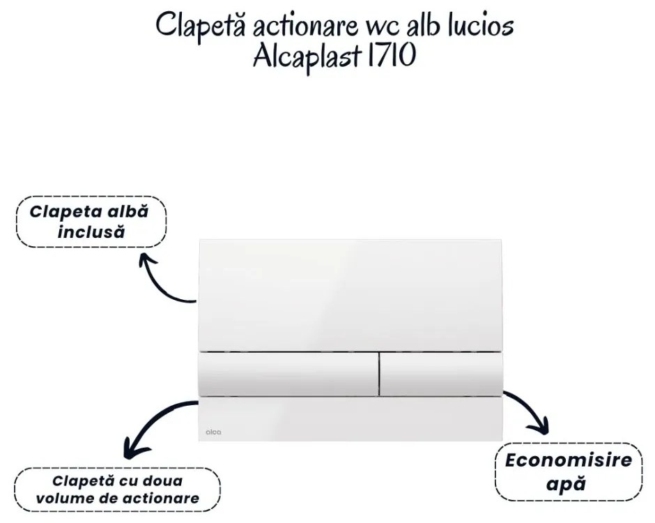 Set vas wc rimless alb cu capac soft close Foglia Oslo, rezervor incastrat si clapeta