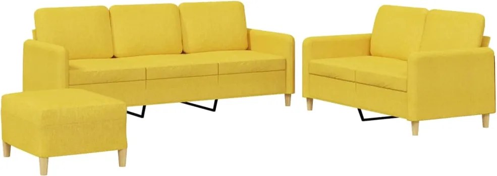 vidaXL Set de canapele cu perne, 3 piese, galben deschis, textil