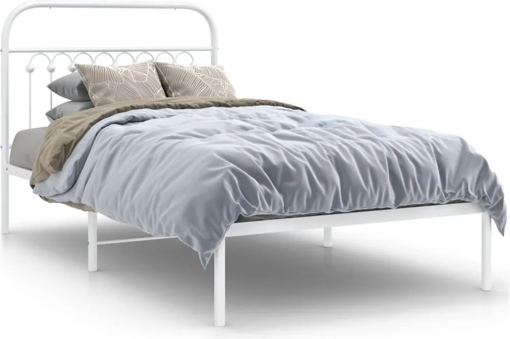 vidaXL Cadru de pat metalic cu tăblie, alb, 100x190 cm