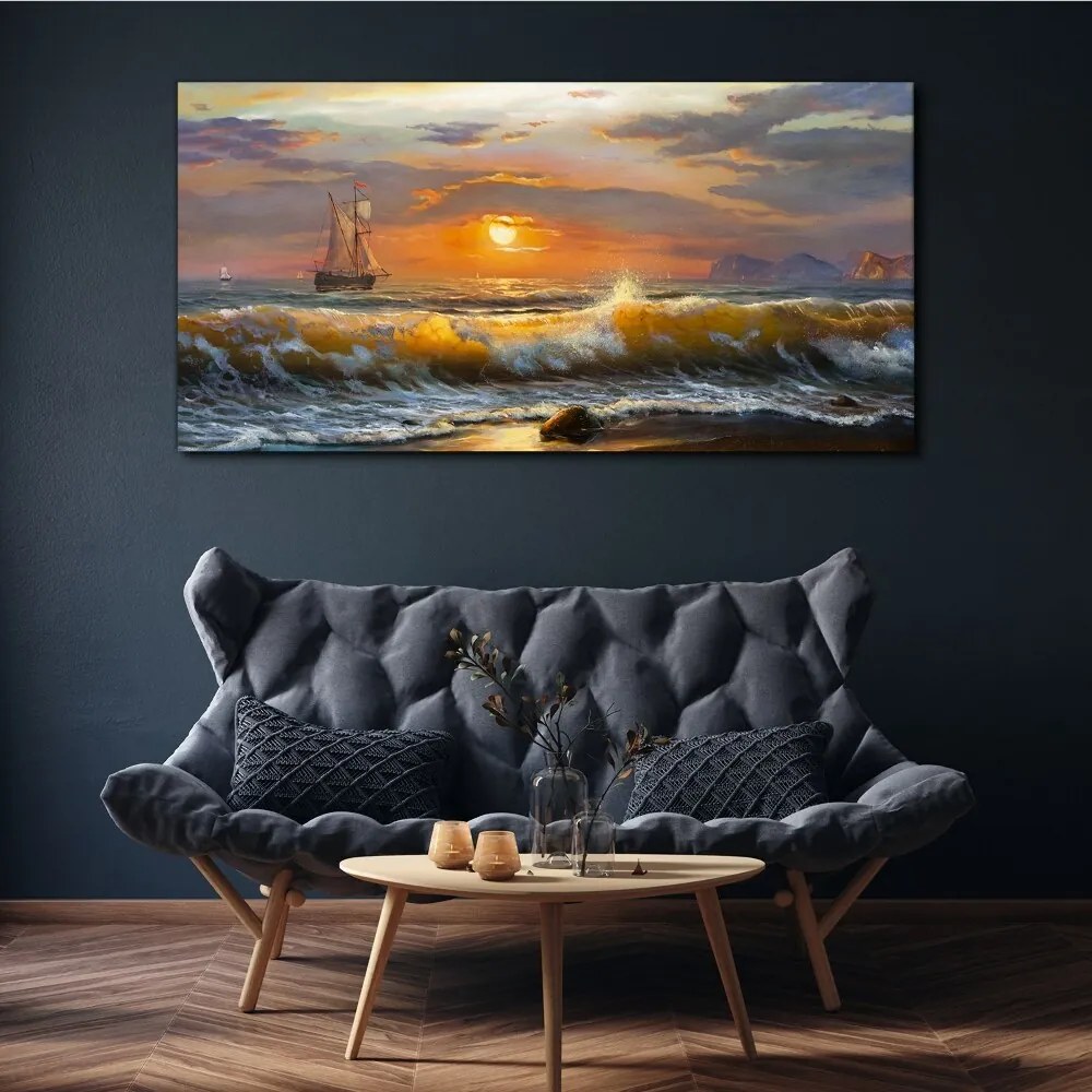 Tablou canvas valuri de coastă apus de soare
