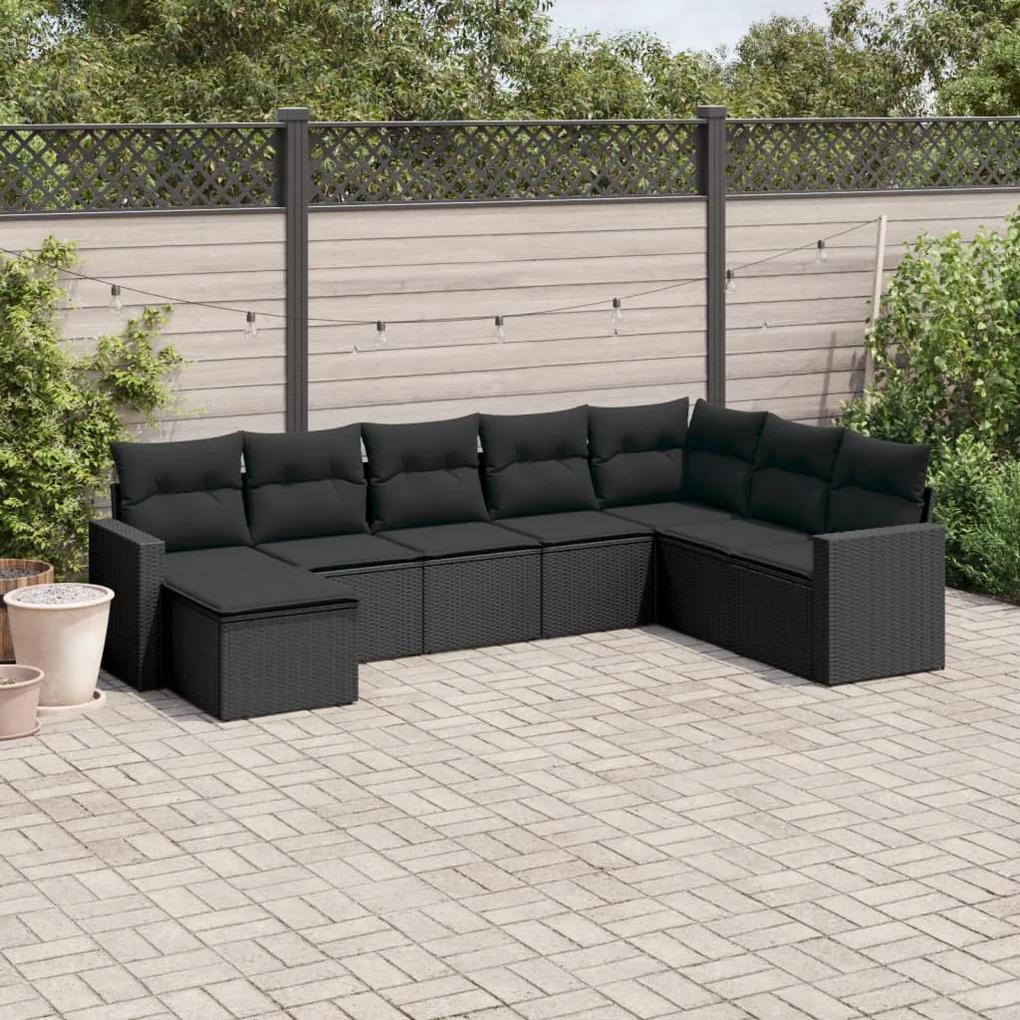 3251692 vidaXL Set mobilier de grădină cu perne, 8 piese, negru, poliratan