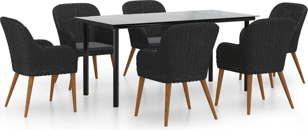 vidaXL Set de masă pentru grădină, 7 piese, cu perne, negru