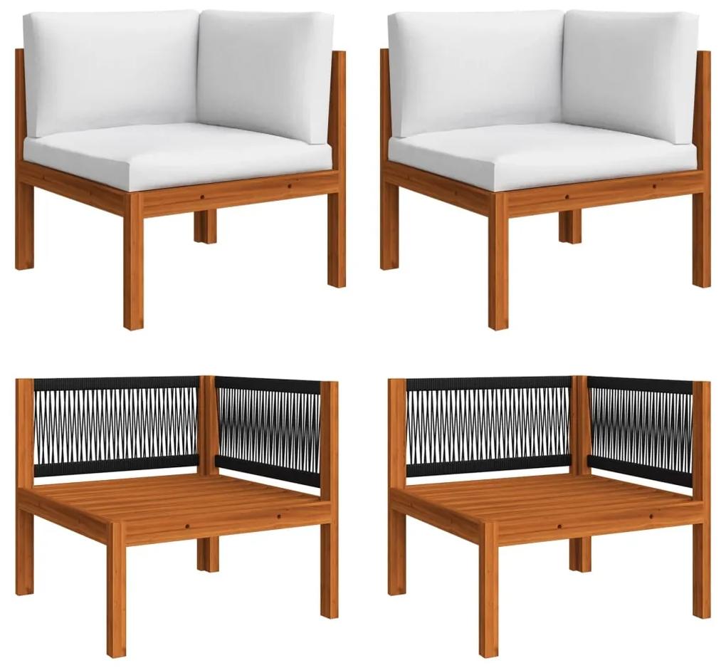 Set mobilier gradina cu perne, crem, 6 piese, lemn masiv acacia 2x mijloc + 3x colt + masa, 1