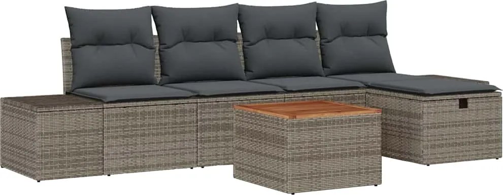 vidaXL Set de canapele pentru grădină cu pernă 6 pcs Gri Rattan poli