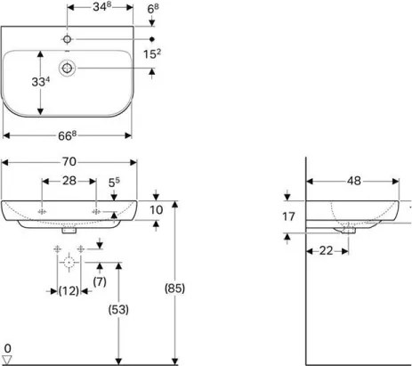 Geberit 500.248.01.1 - Lavoar suspendat Smyle 70 x 48 cm, ceramică, alb