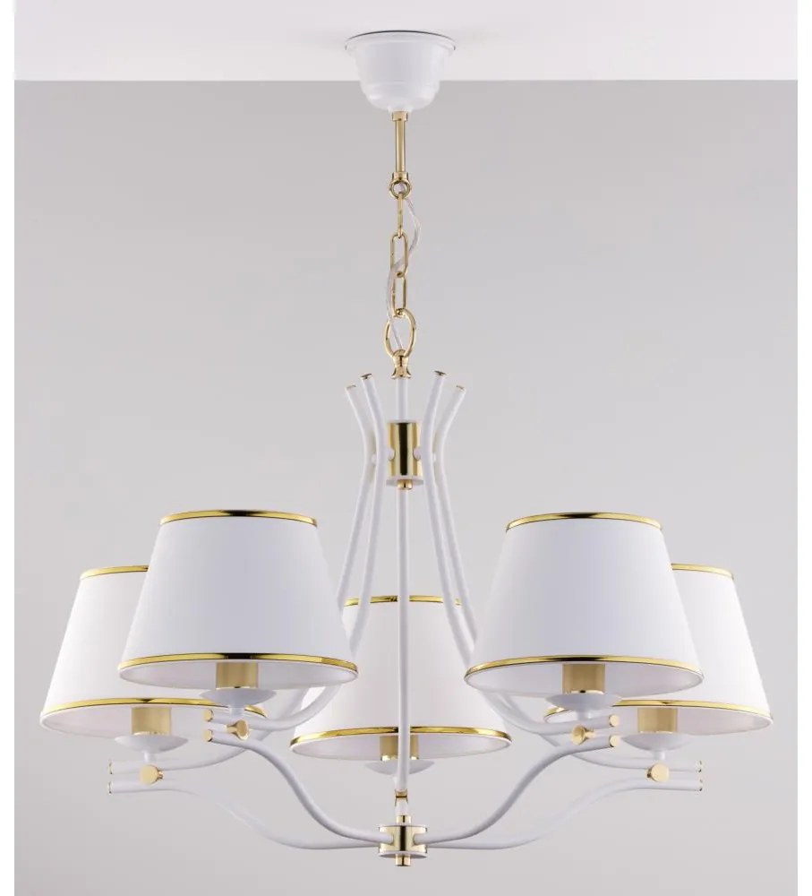 Jupiter 2084 - Candelabru pe lanț SAMBA, 5xE27/15W/230V, alb/auriu