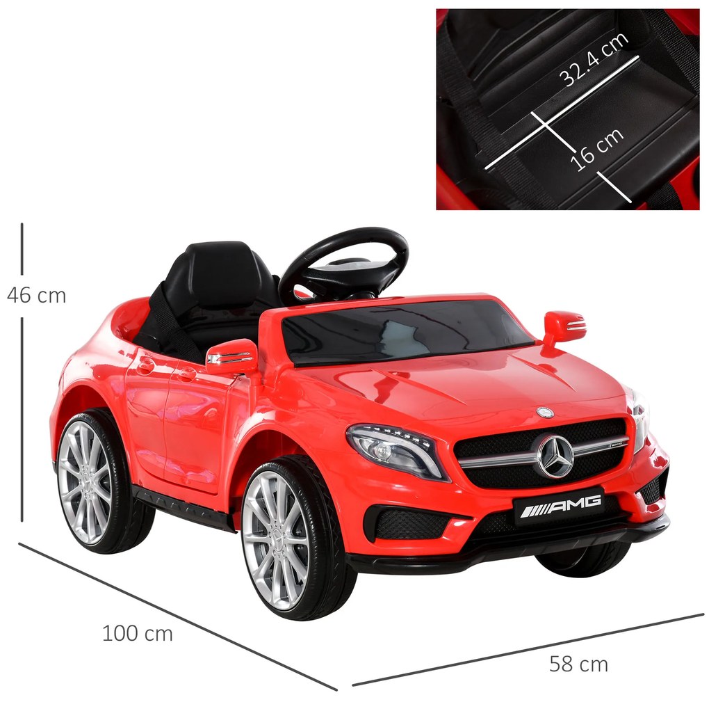 HOMCOM Mașină Electrică pentru Copii, Mercedes GLA Electric pentru Copii 3+ ani, cu Telecomandă, Faruri și Muzică, 100x58x46 cm, Roșie | Aosom Romania