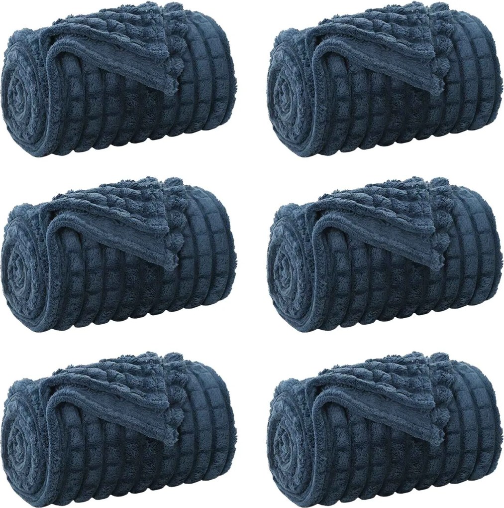 vidaXL Pături de aruncat 6 pcs Albastru marin 150 x 130 cm Molton
