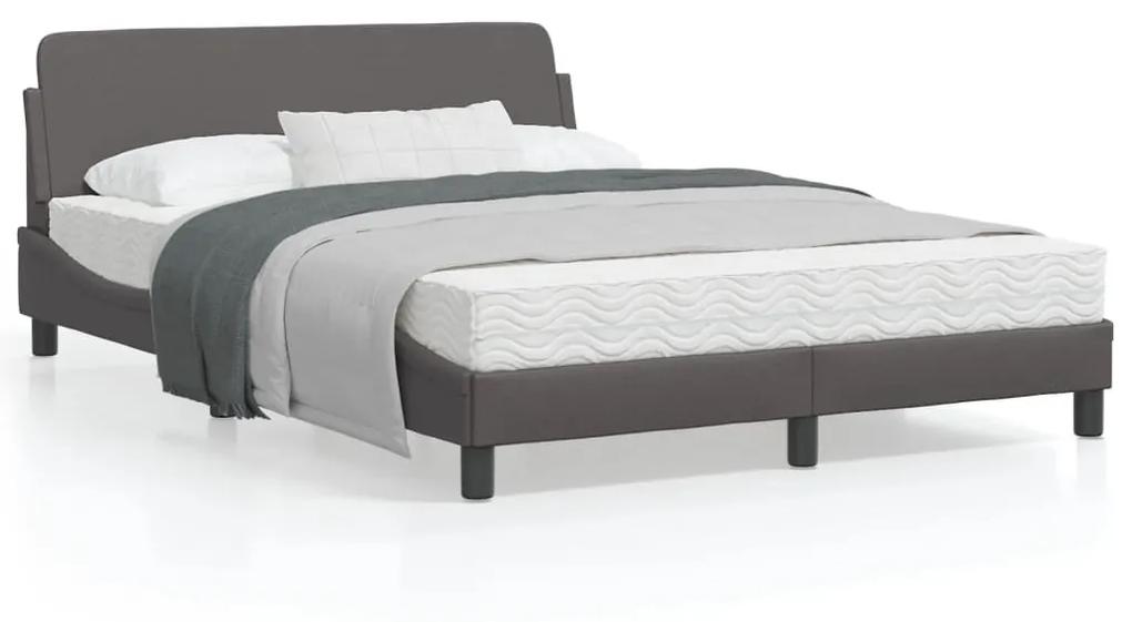 373181 vidaXL Cadru de pat cu tăblie, gri, 140x190 cm, piele ecologică