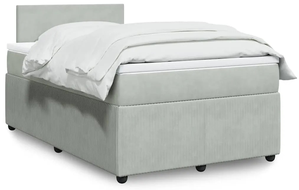 vidaXL Pat continental cu saltea, gri deschis, 120x200 cm, catifea