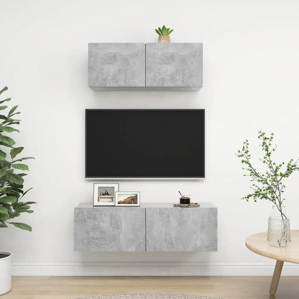 Set dulap TV, 2 piese, gri beton, PAL 2, Gri beton, 80 100 x 30 x 30 cm