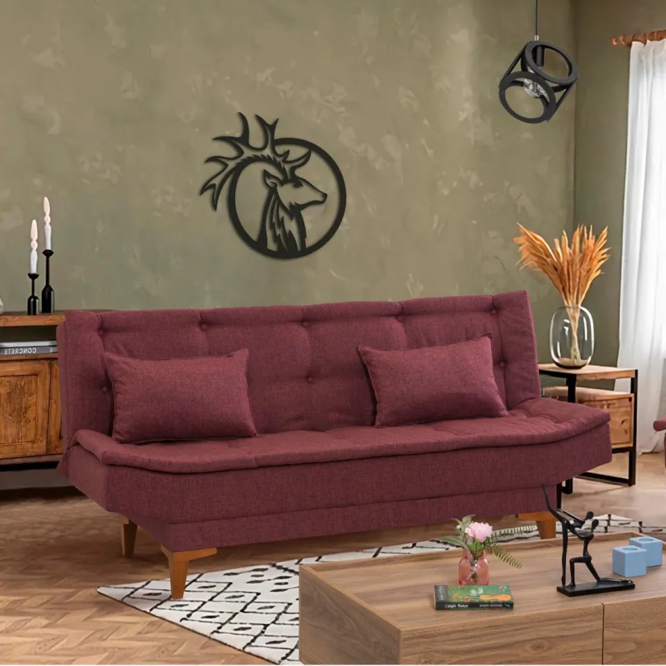 Canapea 3 Locuri, Lemn Solid, Santo, Rosu Bordo
