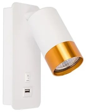 Aplica LED perete 1xGU10/35W/230V alb/auriu cu încărcător USB